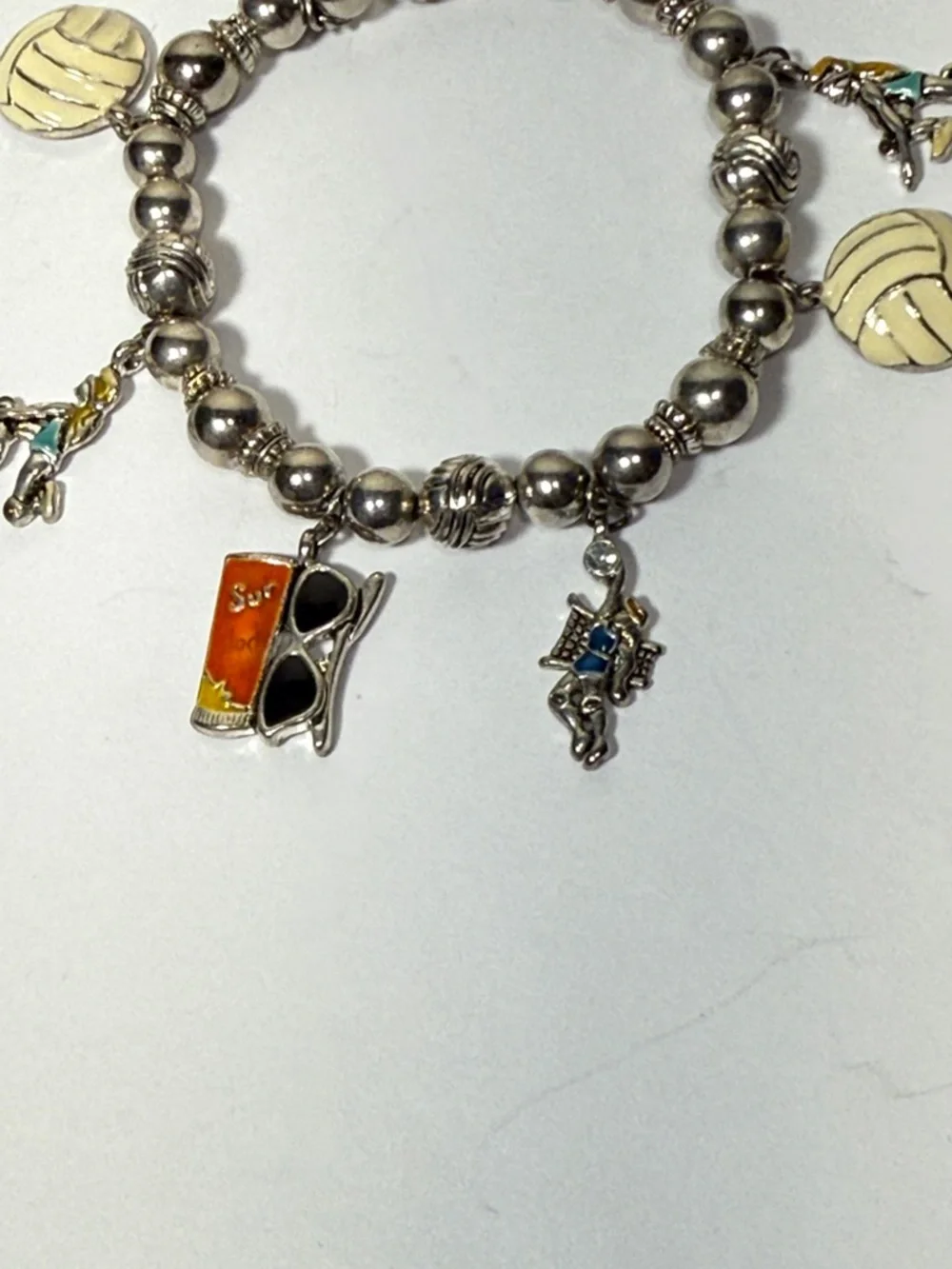 Silver Bead Volleyball position Charm Bracelet